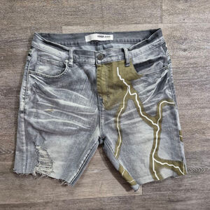 Men's ARMOR JEANS Gray Olive Green Distressed cutoff Jean Shorts Waist 34
